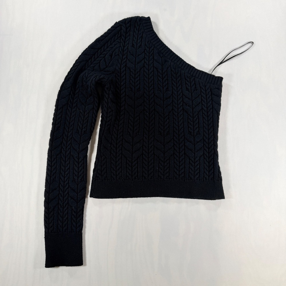Princess Polly Sweater Womens M/L Black One Shoulder Cable Knit Asymmetric Top
